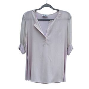 Lola‎ & Sophie Womens 100% Silk Light Pink Top Small Sheer Ribbed Contrast Tee